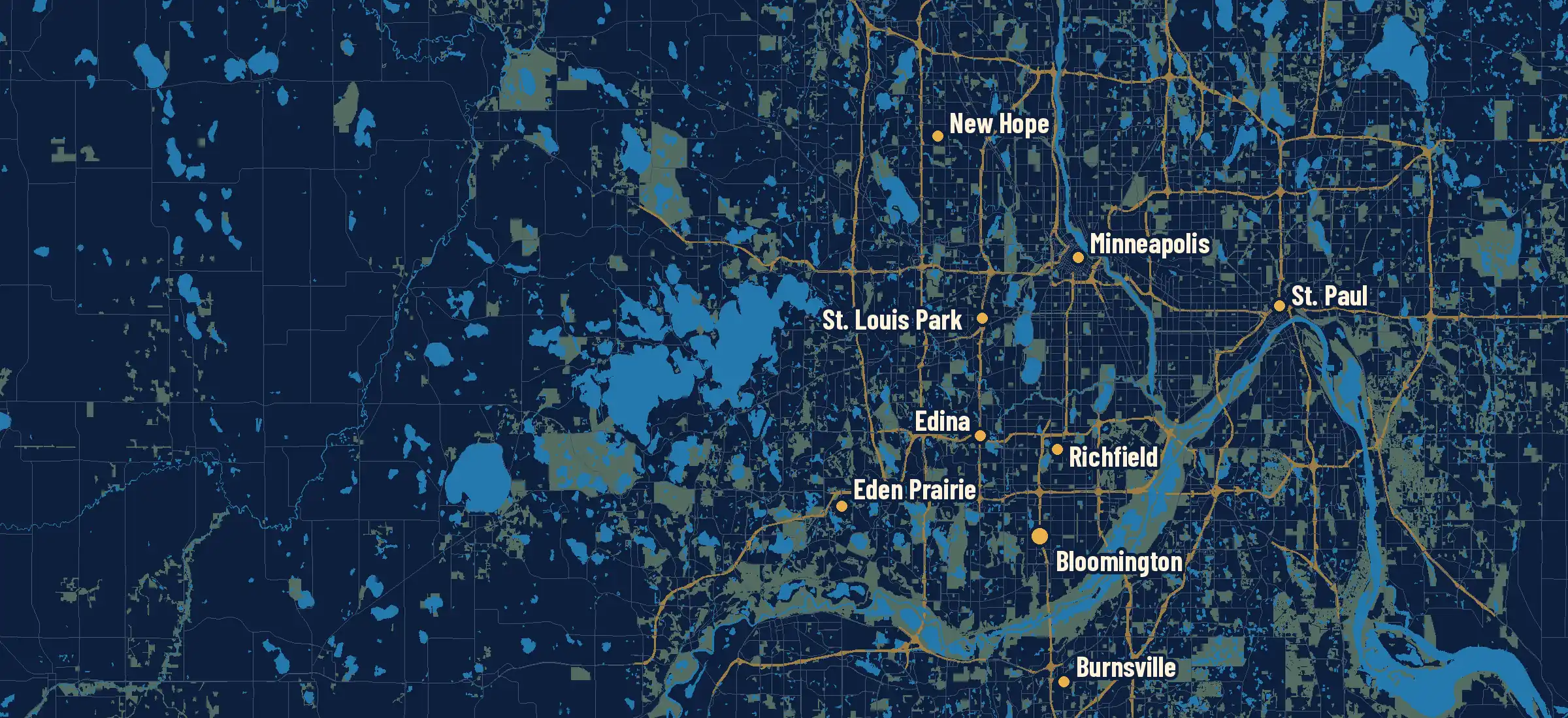 Map of nine Twin Cities service areas, with Bloomington as home base